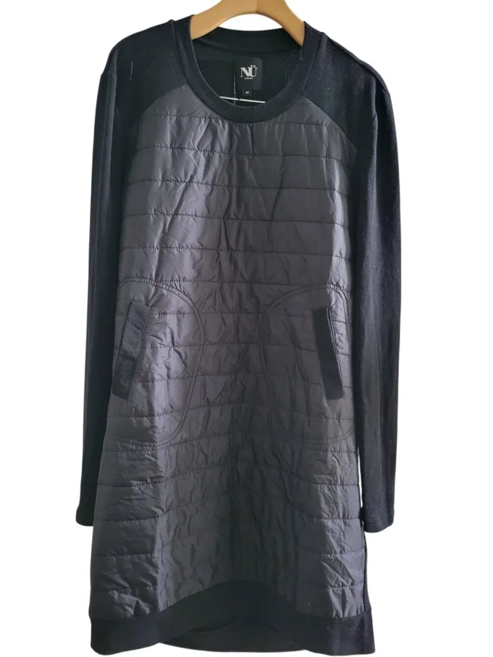 NU Denmark Black Quilted Hybrid Puffer Dress size Medium Art to Wear Lagenlook